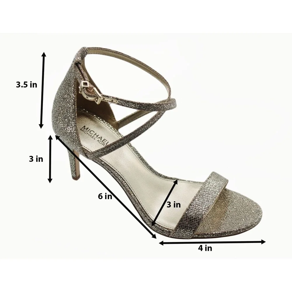 Michael Kors Womens Ava Mid Sandals Glitter Mesh Size 6.5M Sand 4OF9AVMA3D